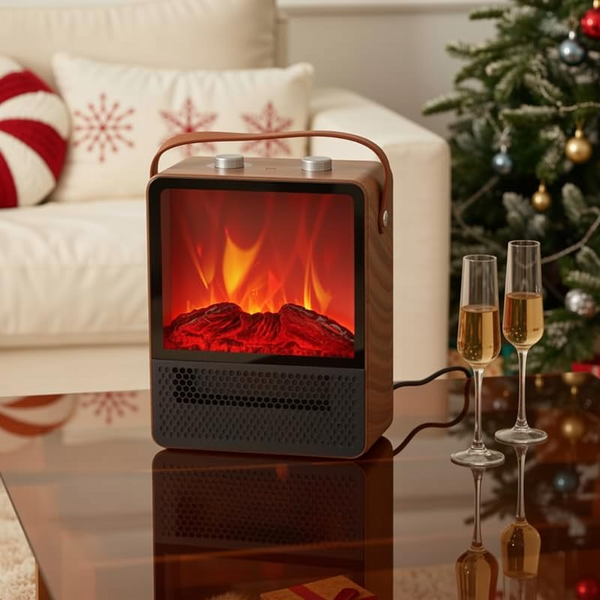 Hearthix Portable Electric Fireplace – 1500W Ceramic Heater with Realistic 3D Flame