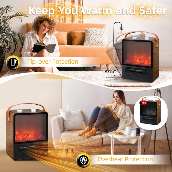 Hearthix Portable Electric Fireplace – 1500W Ceramic Heater with Realistic 3D Flame